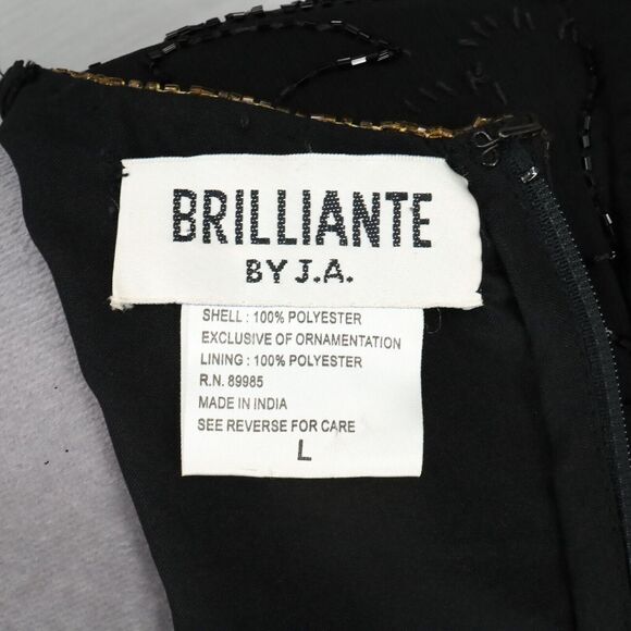 Brillante by JA Dress Womens Large Black Sequin Gold Trim Chiffon Formal Vintage - Picture 3 of 16